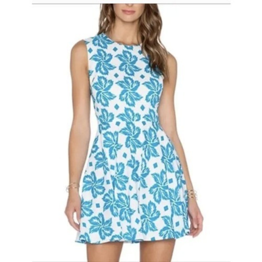 Diane von Furstenberg Dress Women Size 2 Blue Floral Jeanie Fit Flare Preppy